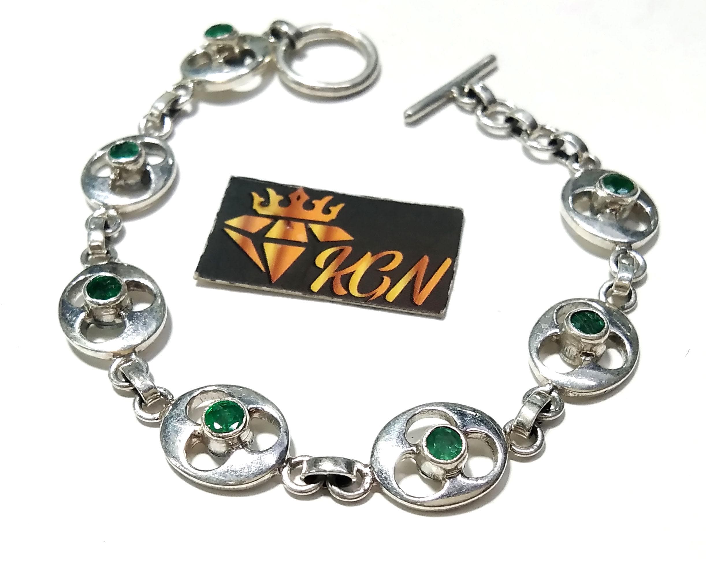 Natural Emerald Gemstone Bracelet, Good Quality Gemstone Bracelet, 925 Sterling Silver Jewelry, Handmade Bracelet, Gift For Girls & Women.